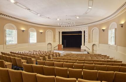 Academy&#039;s Theater Space has a fixed set up in the style of an authentic theater with 5 handicap accessible seats.